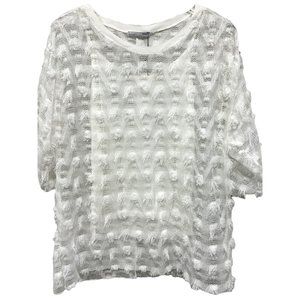 NWT! Zara Textured White Mesh Fringe Pompoms Top